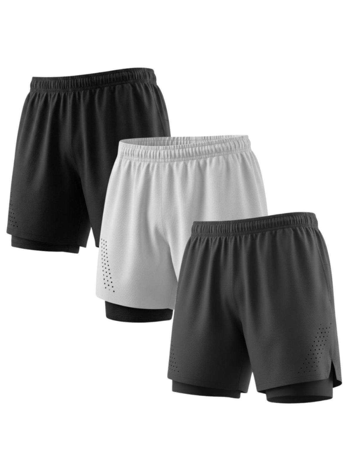 Kit 3 Bermuda 2 em 1 Compressão Shorts Masculino Bolso Celular Gym Fitness Poliéster Tactel