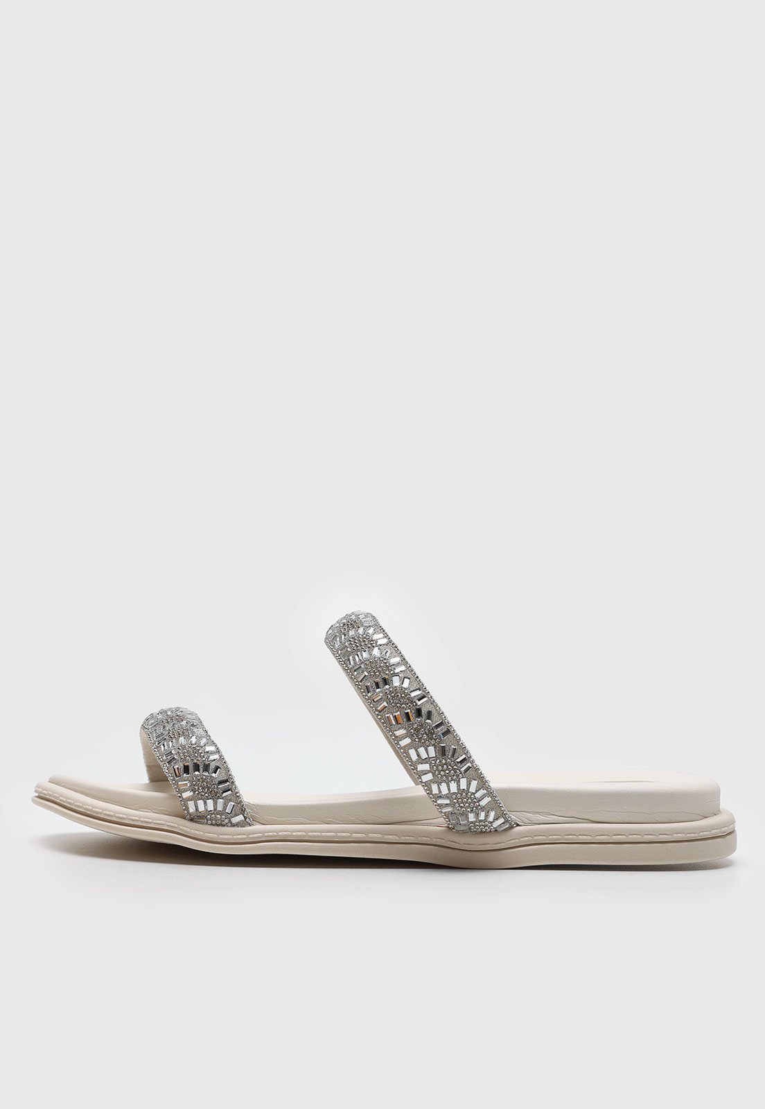 Rasteira Beira Rio Tiras Brilho Off-White