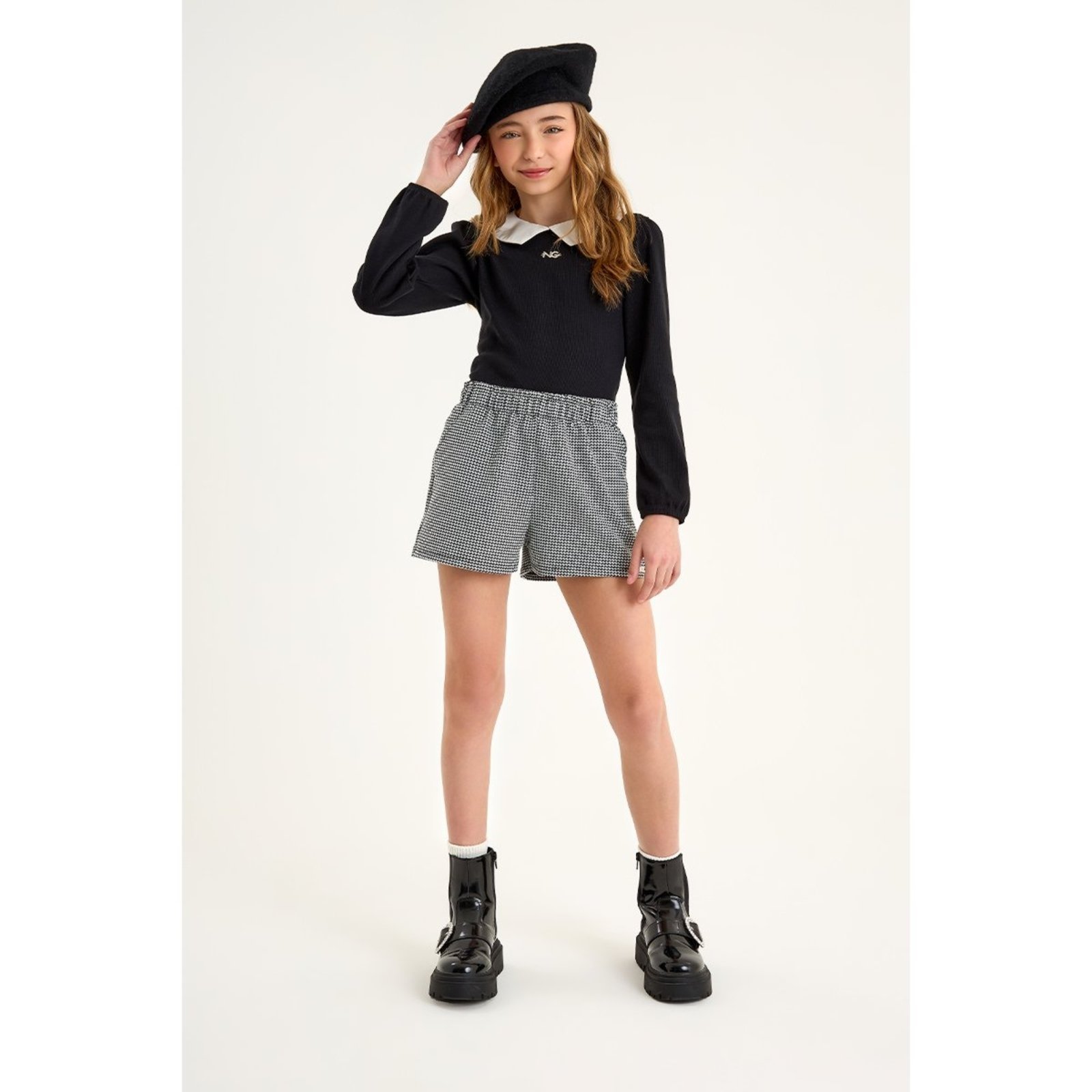 Infantil - Conjunto Menina com Blusa e Short em Pied de Poule