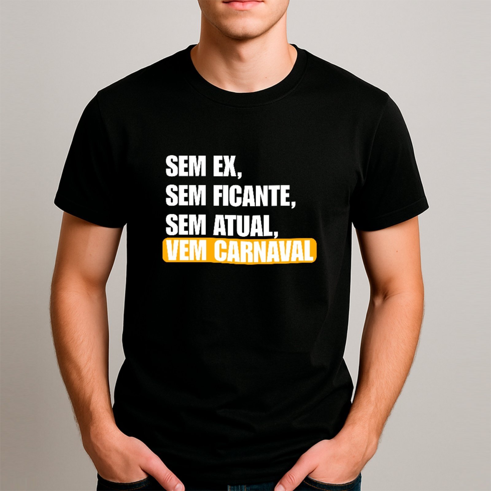 Vista 2 Camiseta Ousy Básica Vem Carnaval Humor De Solteiro Meme Unissex marrom ousy marrom