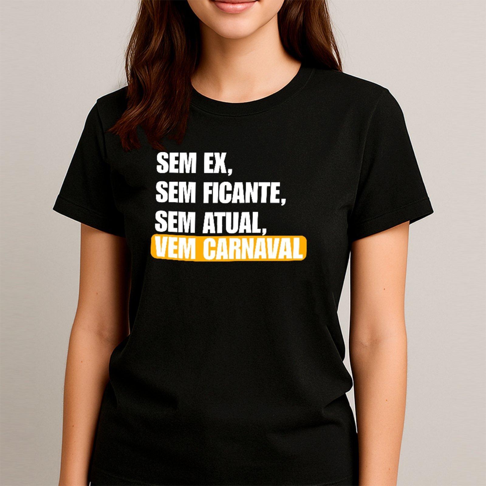 Vista 3 Camiseta Ousy Básica Vem Carnaval Humor De Solteiro Meme Unissex marrom ousy marrom