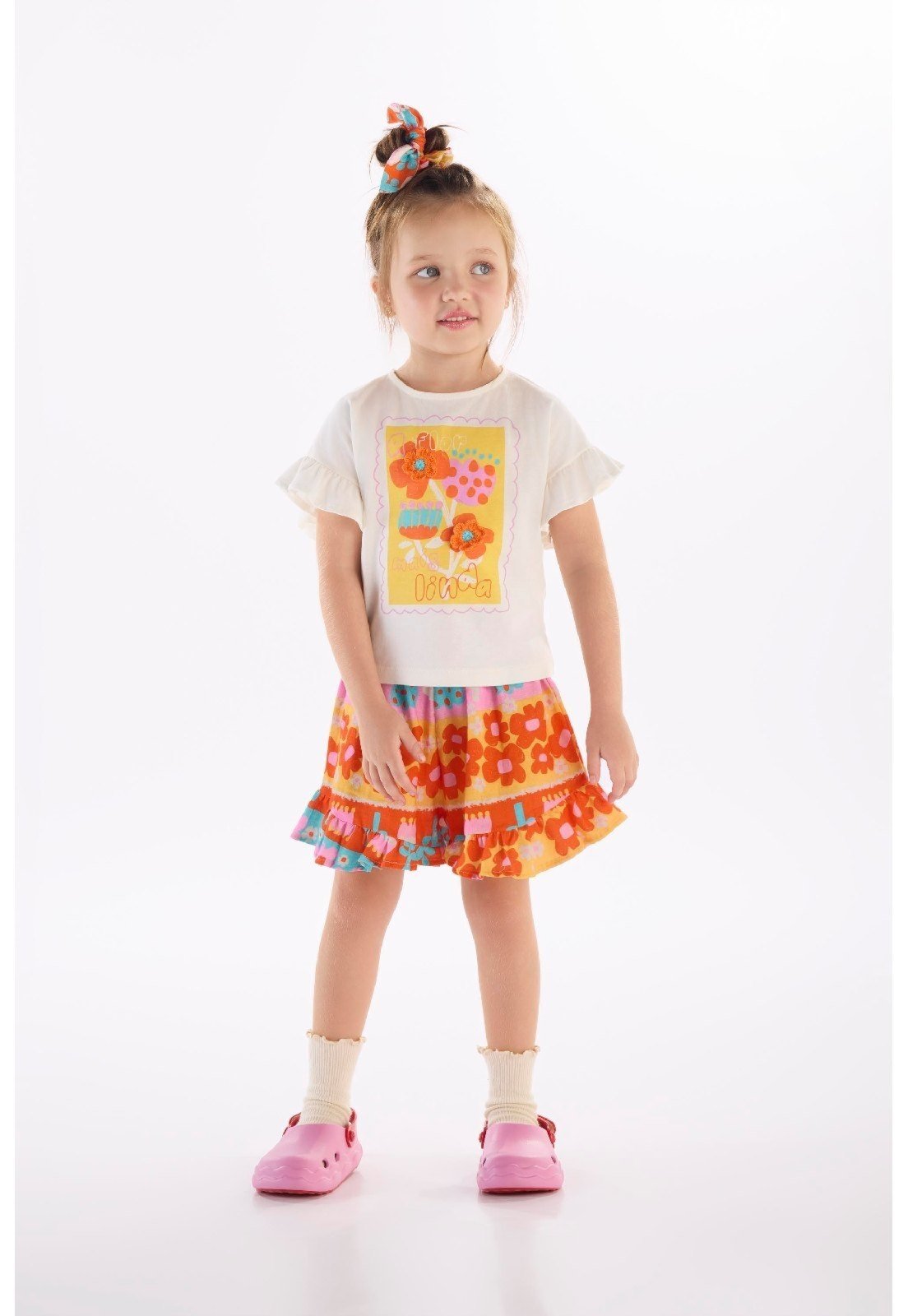 Infantil - Conjunto Menina com Blusa e Short Três e Já Branco