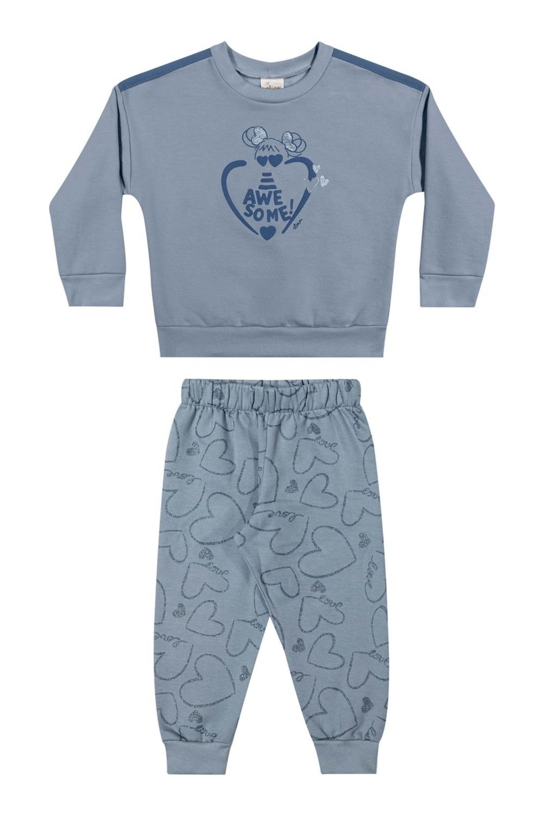 Infantil - Conjunto Menina Moletom Coração Elian Azul