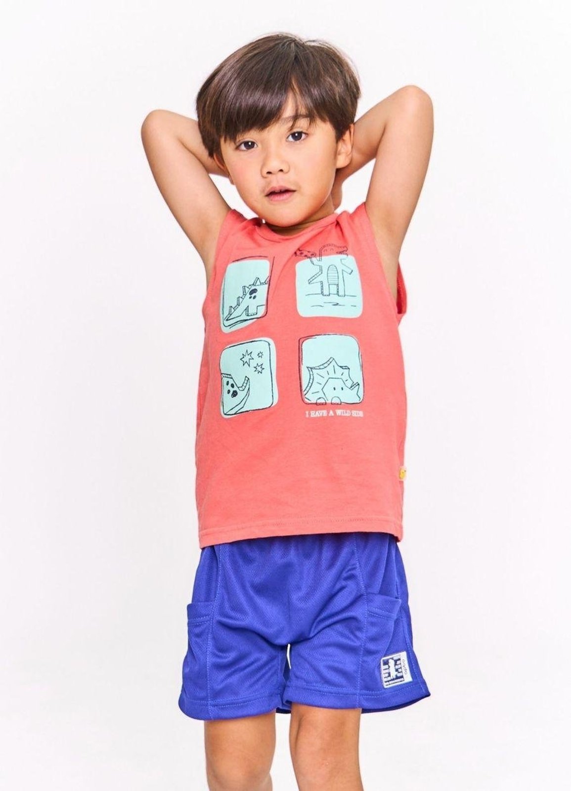 Infantil - Regata Menino Estampa Dino de Brincar Divertida Vermelho
