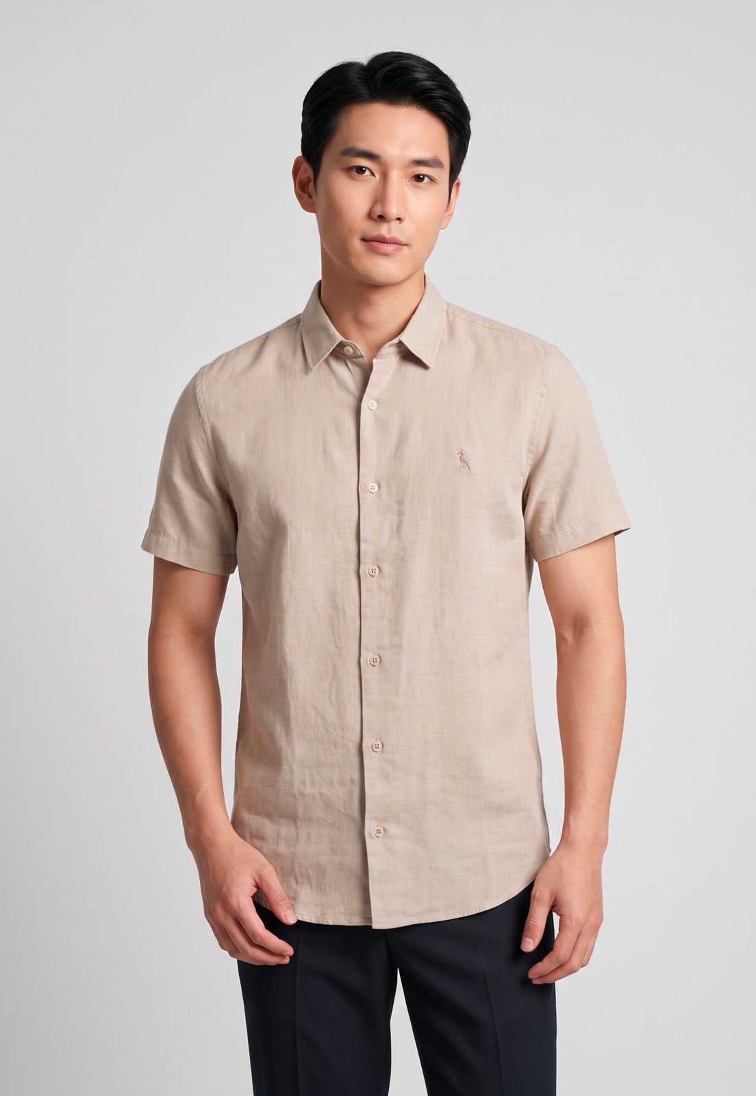 Camisa Masculina Reserva Oxford Manga Curta Bege