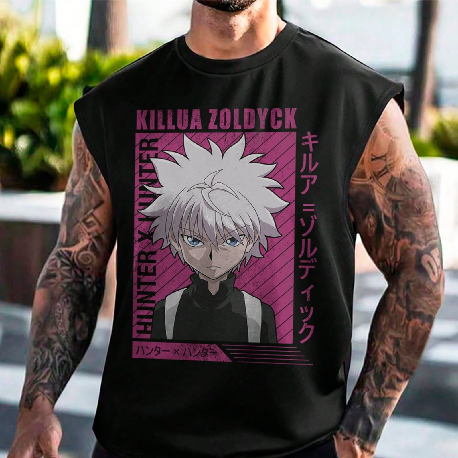 Camiseta Regata Machão Killua Hunter x Hunter Arte Clean Masculina Preto