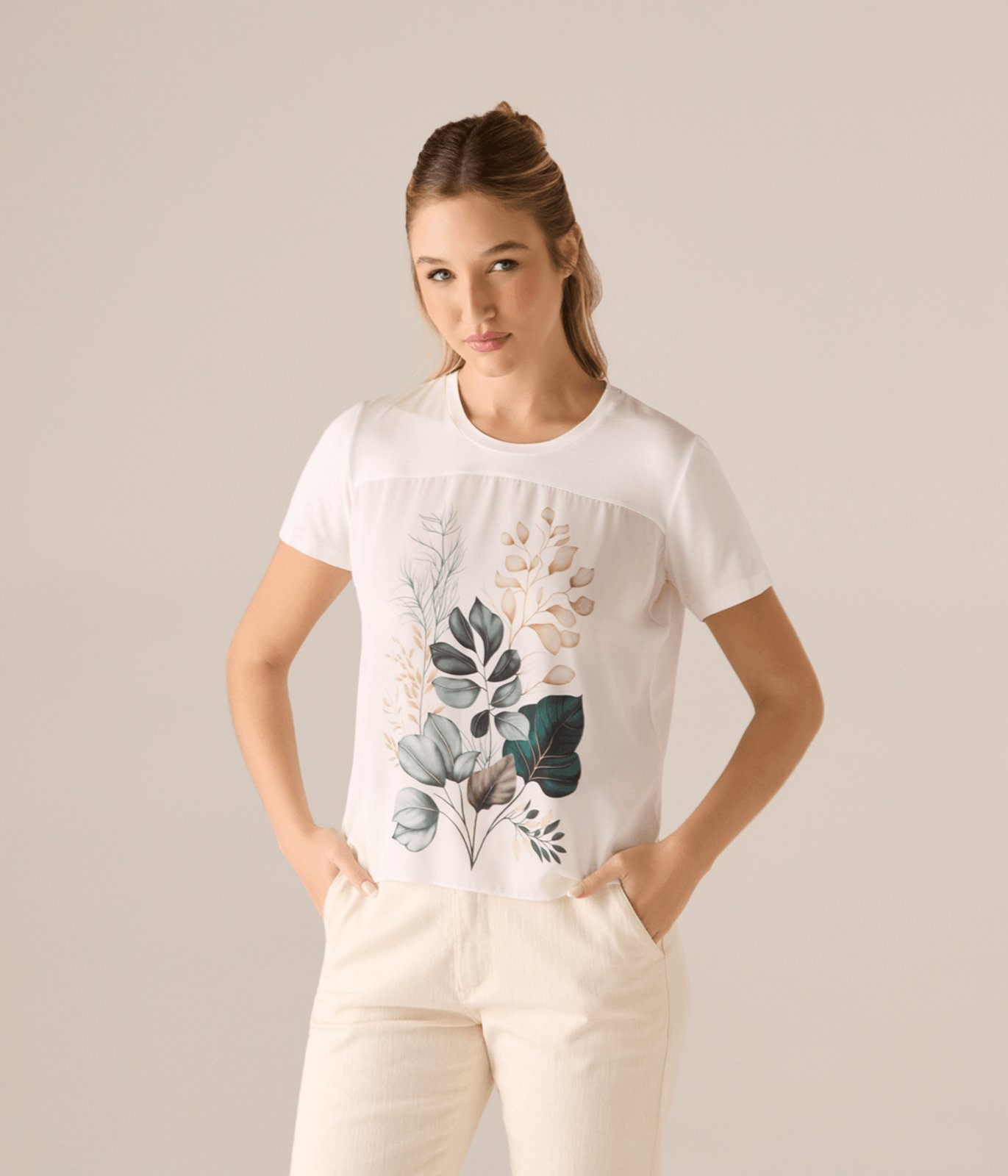 Blusa Makenji Estampa Sublimada Feminina Off White