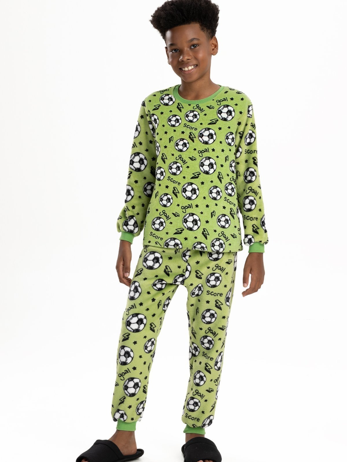 Pijama de Inverno Menino em Soft Fleece Peluciado com Punho Futebol Verde