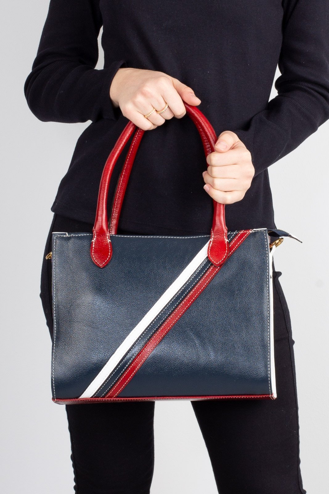 Vista 2 Bolsa de ombro em couro estruturada Raquel Vermelho Andrea Vinci azul Andrea Vinci azul