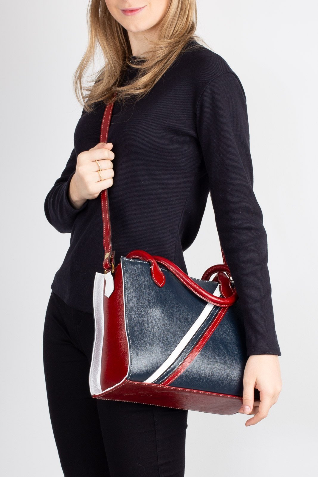 Vista 3 Bolsa de ombro em couro estruturada Raquel Vermelho Andrea Vinci azul Andrea Vinci azul