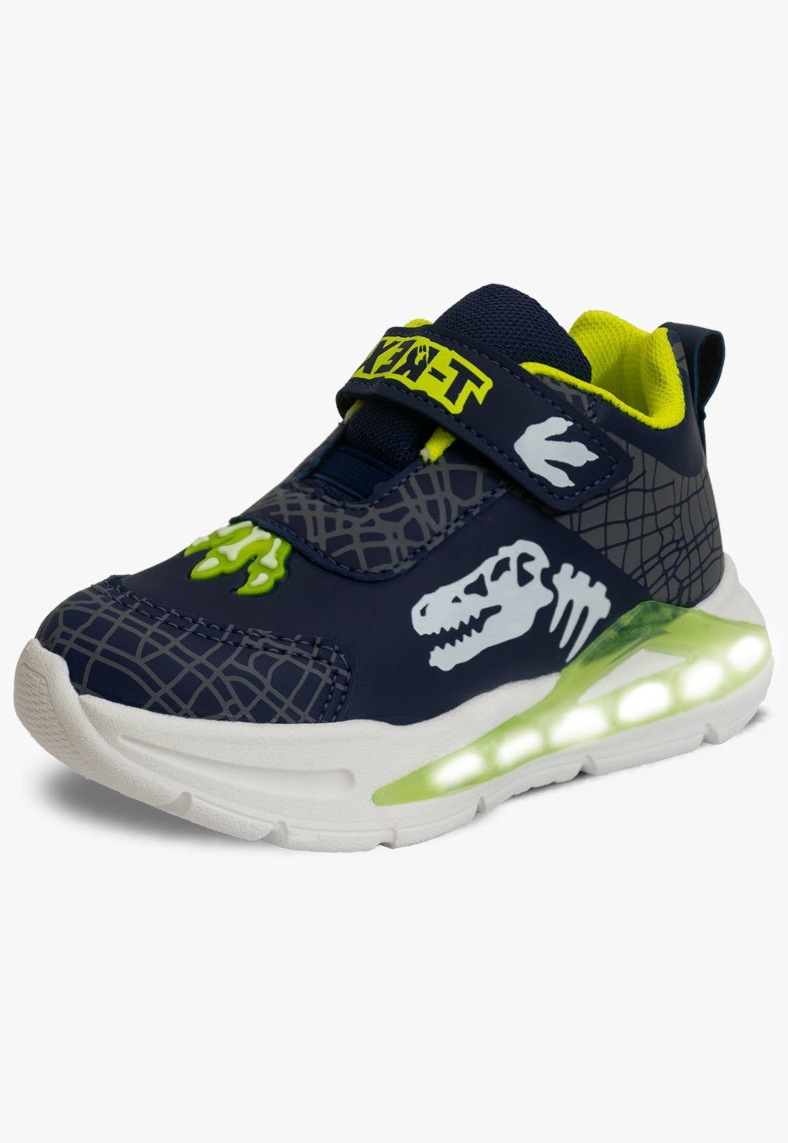 Vista 2 Infantil - Tenis Masculino Pópidi Calce Facil Menino Dinossauro com Led azul marinho Pópidí azul marinho