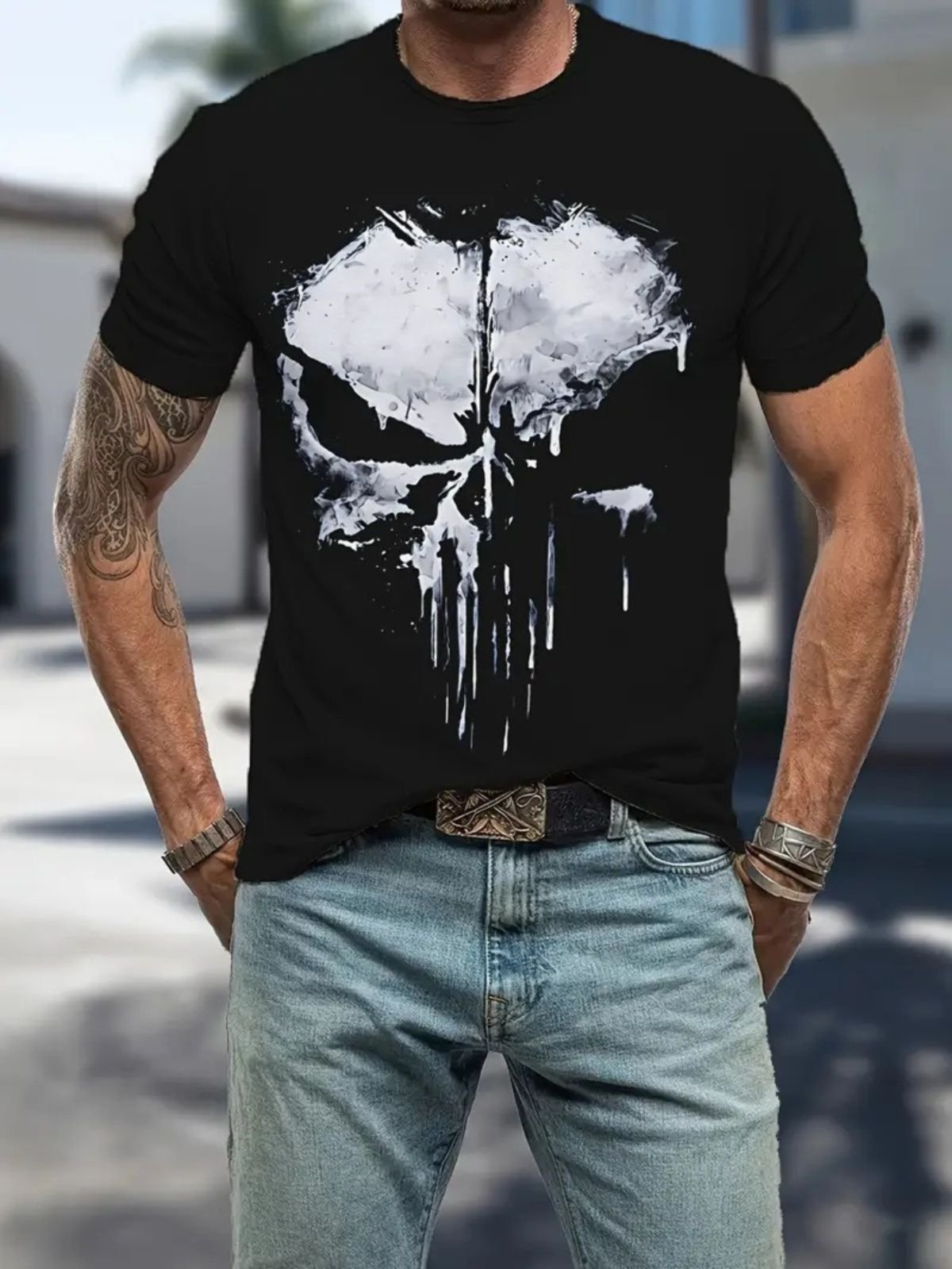 Camiseta Estampada Caveira Safira Moda Algodão Preto
