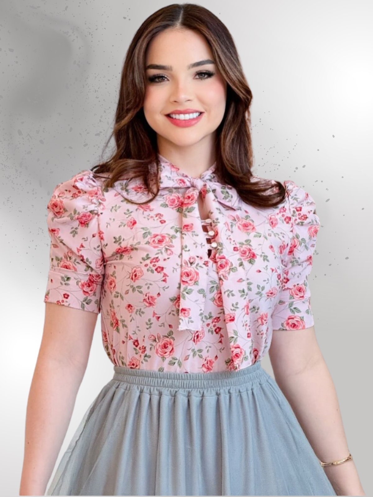 Blusa Feminina Urbania Estampada Floral Estilo Romântico e Conforto no Dia a Dia Plus rosa claro