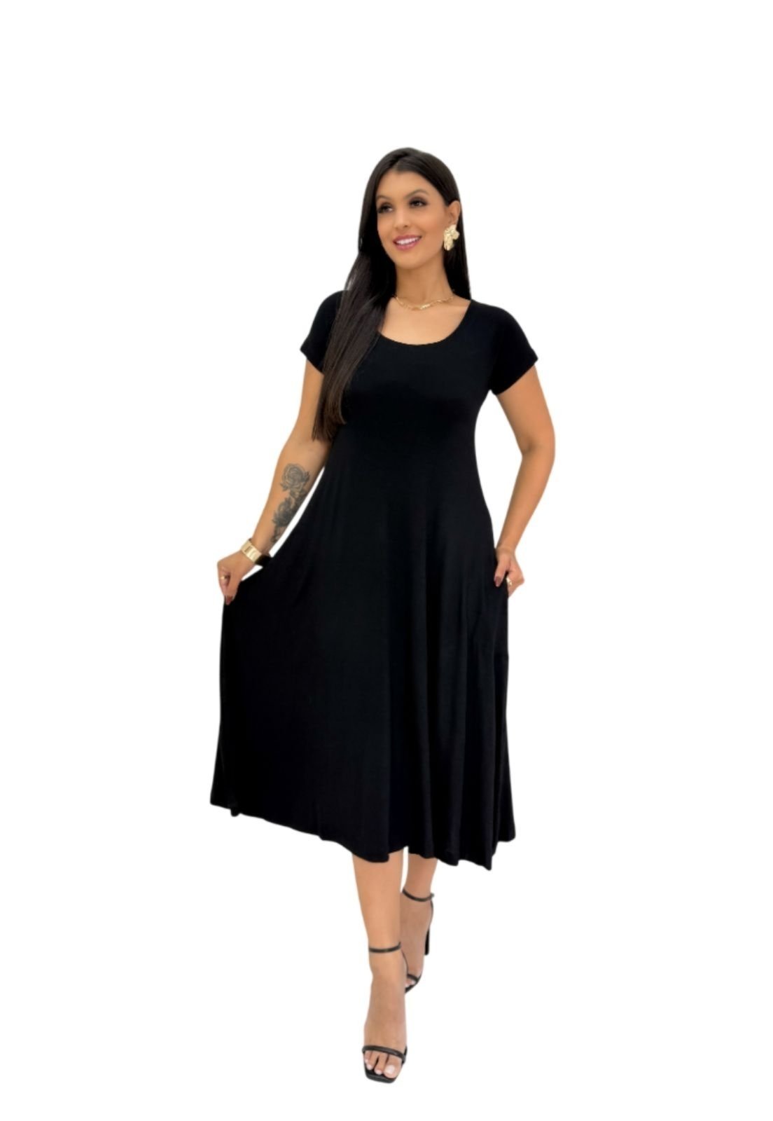 Vestido Viscolycra Maria Paes Preto Midi