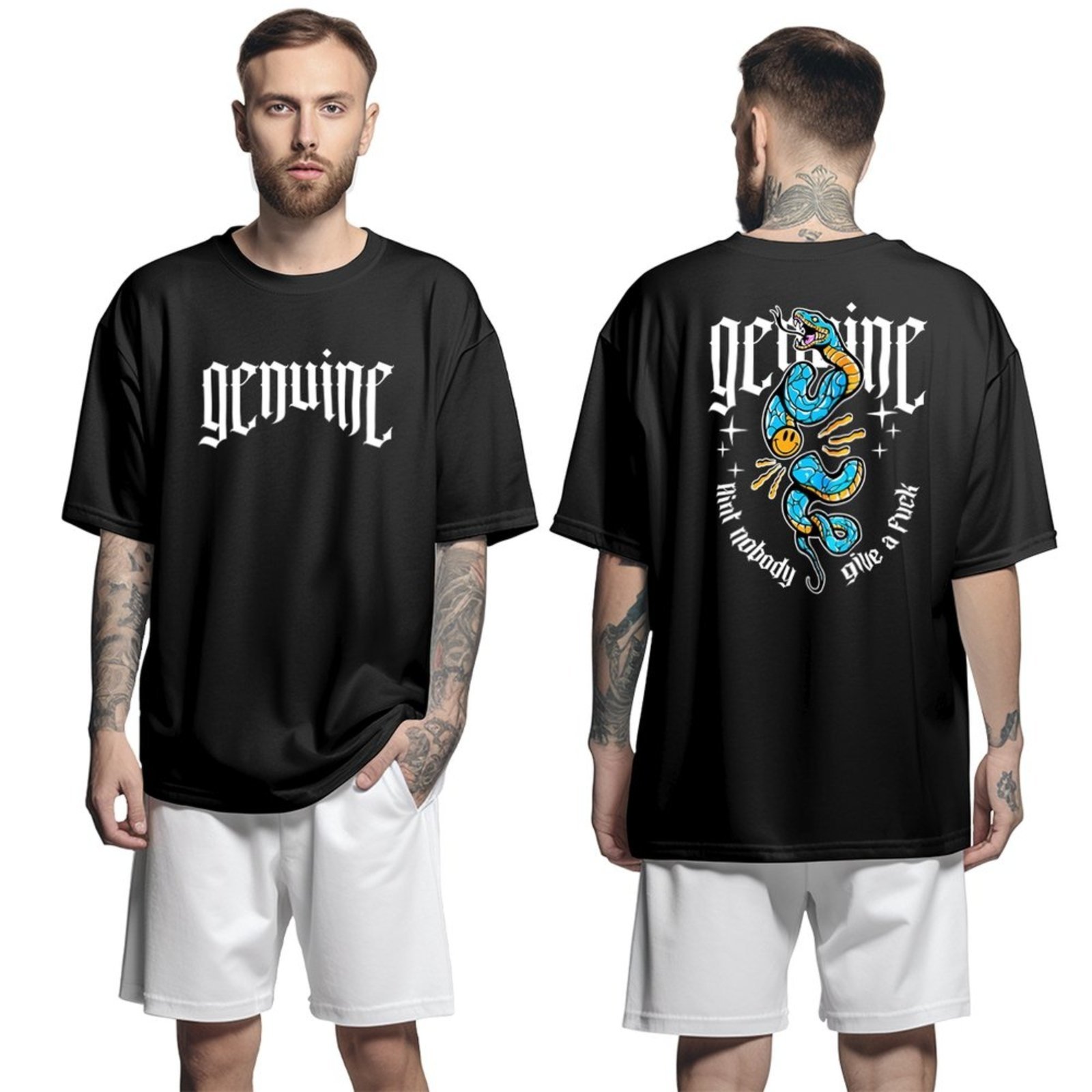 Camiseta Oversized Genuine Grit Masculina Streetwear 100% Algodão 30.1 Nobody Give a F*ck – Preto – P