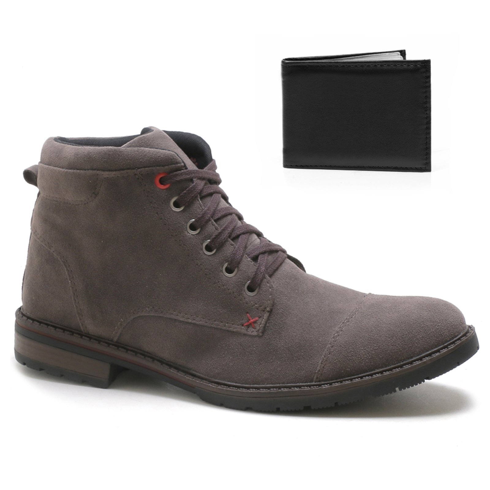 Bota Masculina Bredeni Camurça Com Carteira Cinza