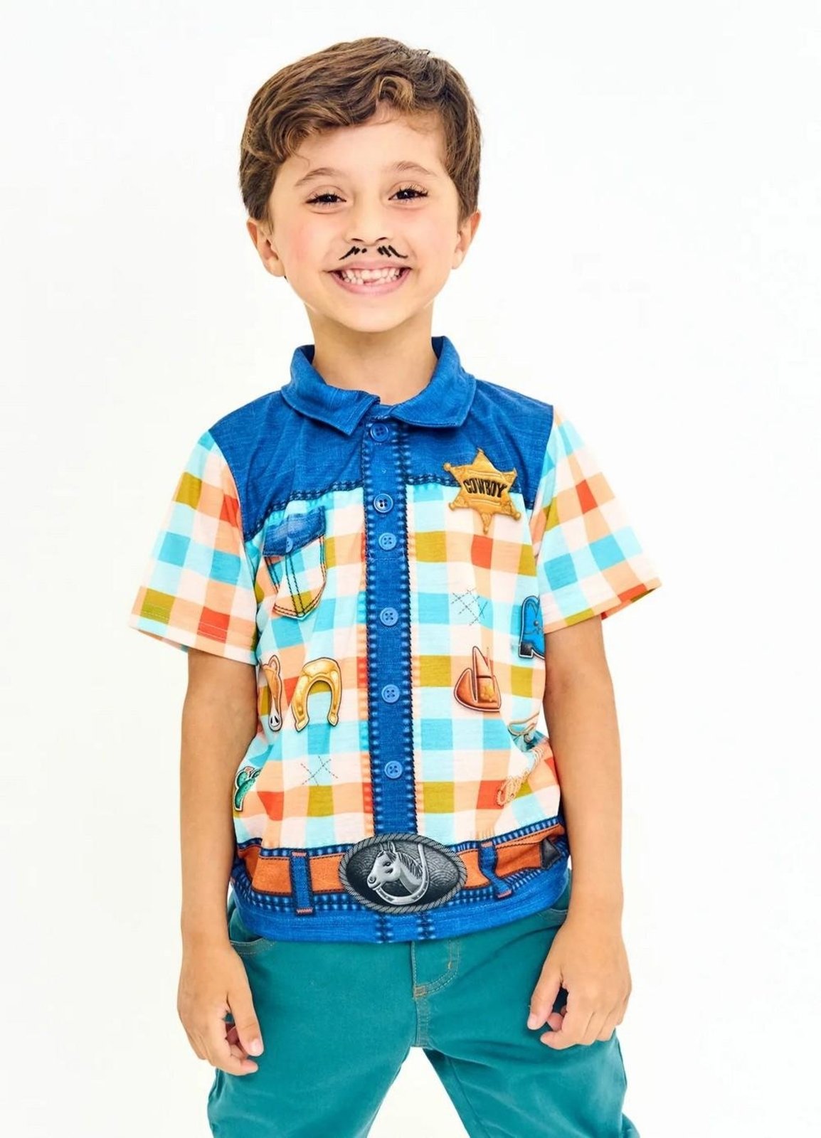 Infantil - Camiseta Menino Estampa Segura Peão Azul