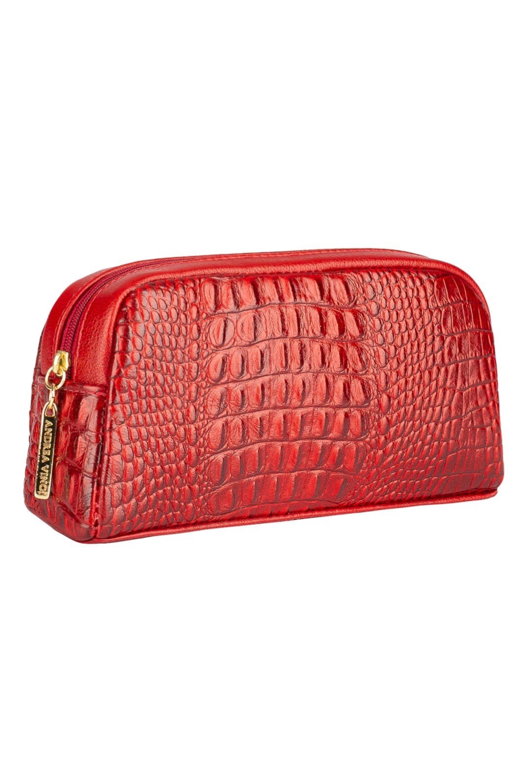 Vista 3 Necessaire de couro croco Adriana 12x23x6cm Andrea Vinci bege Andrea Vinci bege