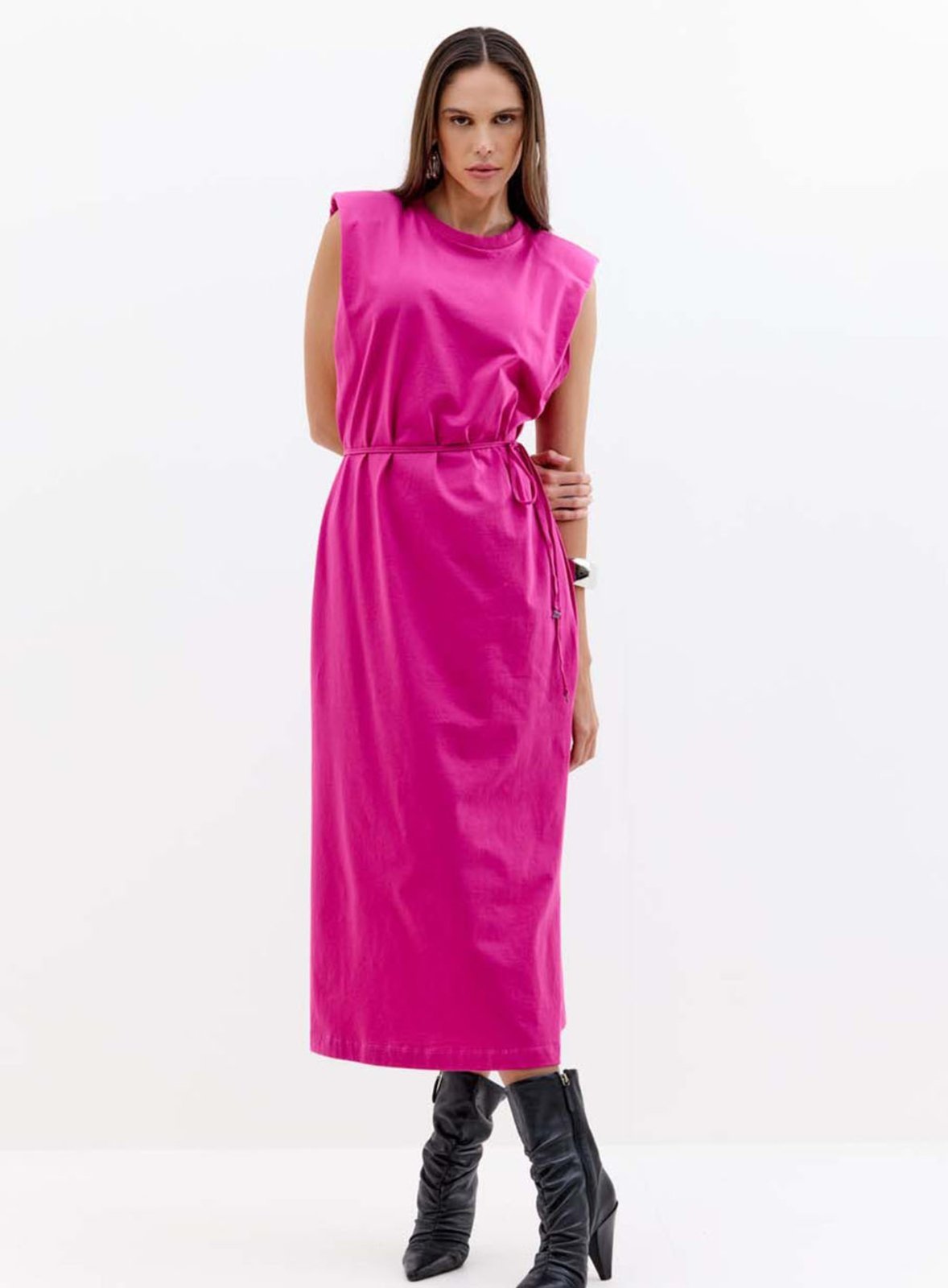 Vestido Midi com Amarração na Cintura Triton Rosa Enjoy
