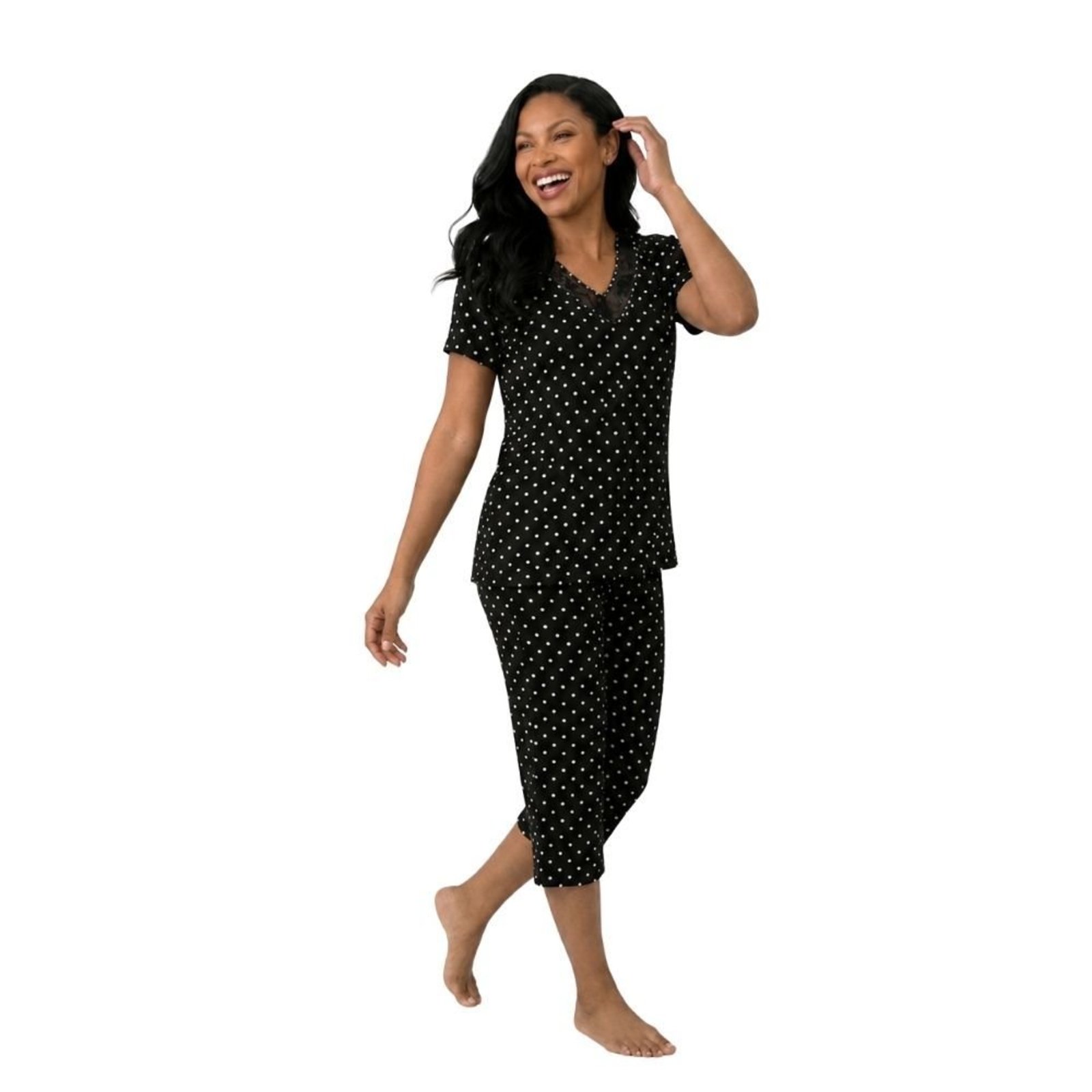 Pijama Capri Feminino Poá Com Renda Sepie 1057-D Liganete