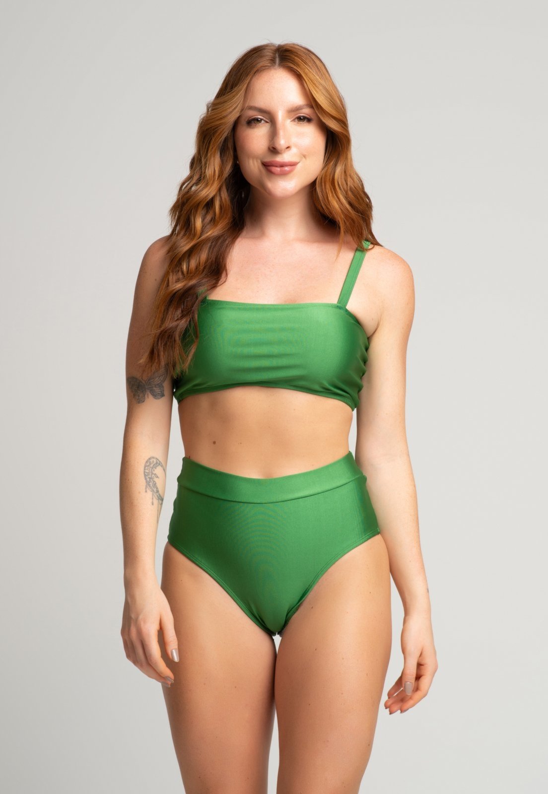 Biquíni Top Faixa Vekyo Hot Pants Liso Cintura Alta Verão Verde