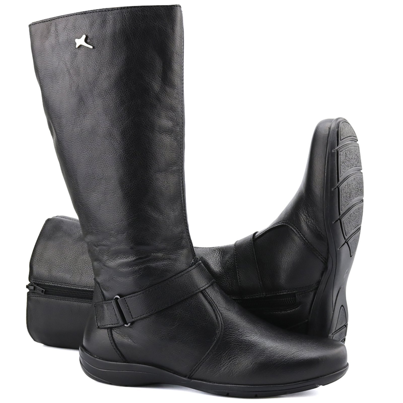 Bota Cano Longo Mr. Gutt Rasteira Couro Preta