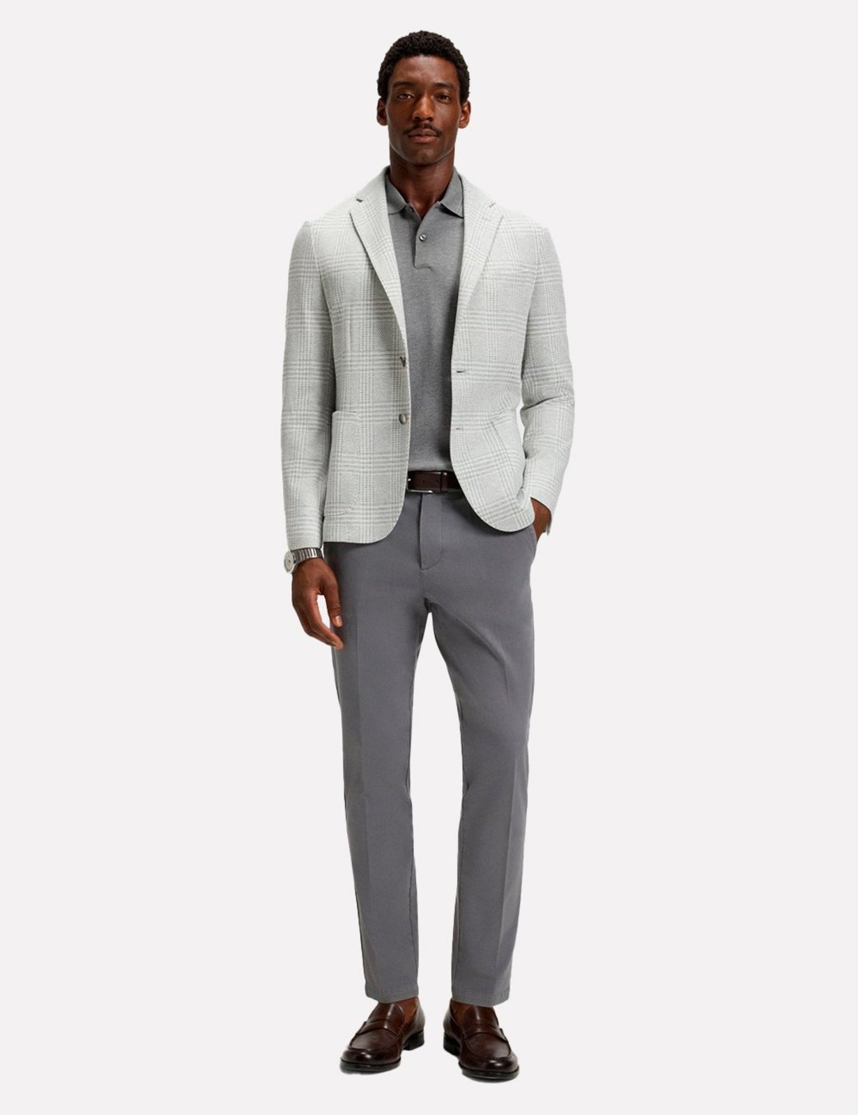 Calça Hugo Boss Masculina Slim Fit Sarja H-Kaiton1 Gelo