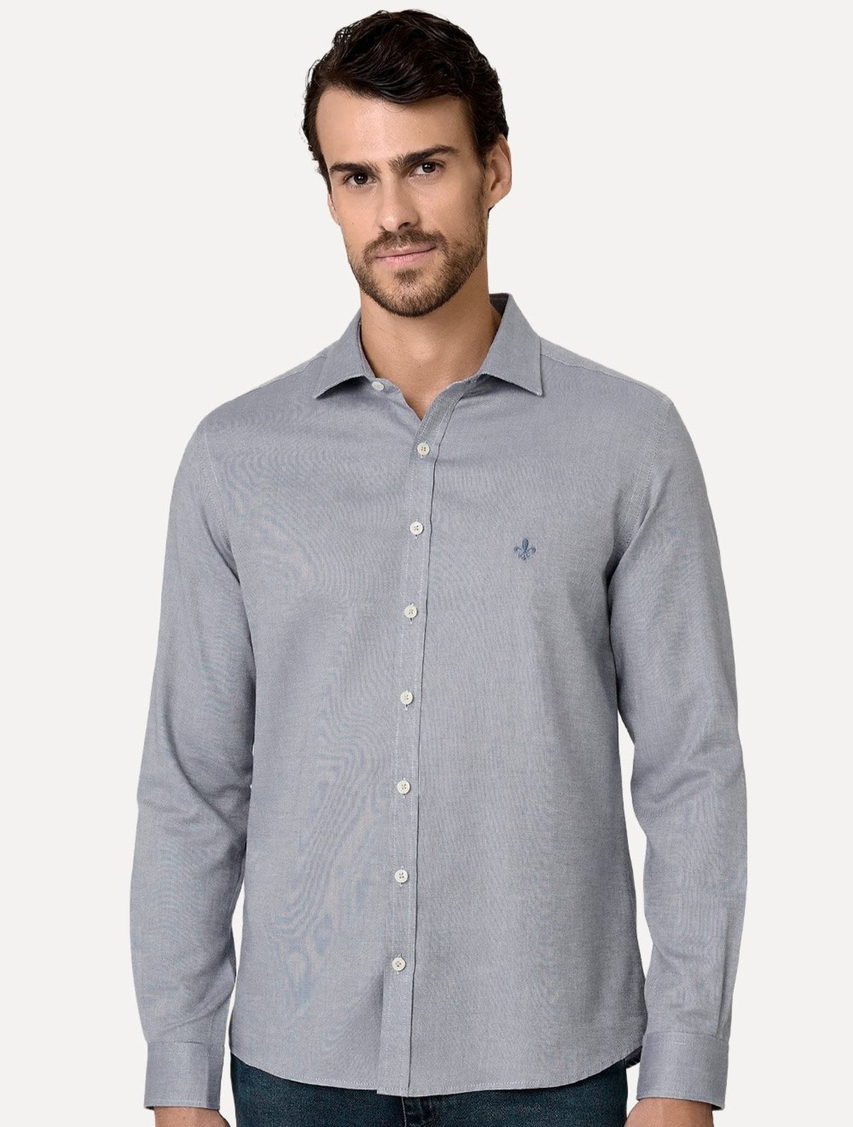 Camisa Dudalina Masculina Slim Fit Superfine Oxford Cotton Azul Marinho