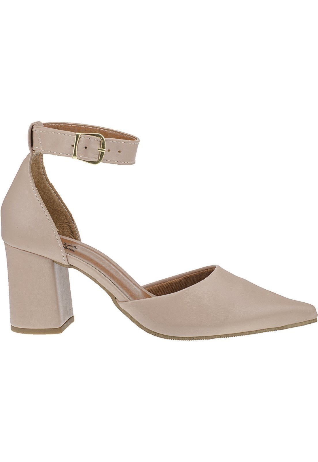 Vista 3 Sandália Scarpin Fivela Lóris Shoes Bico Fino Salto Alto Grosso 3078 nude LÓRIS SHOES nude