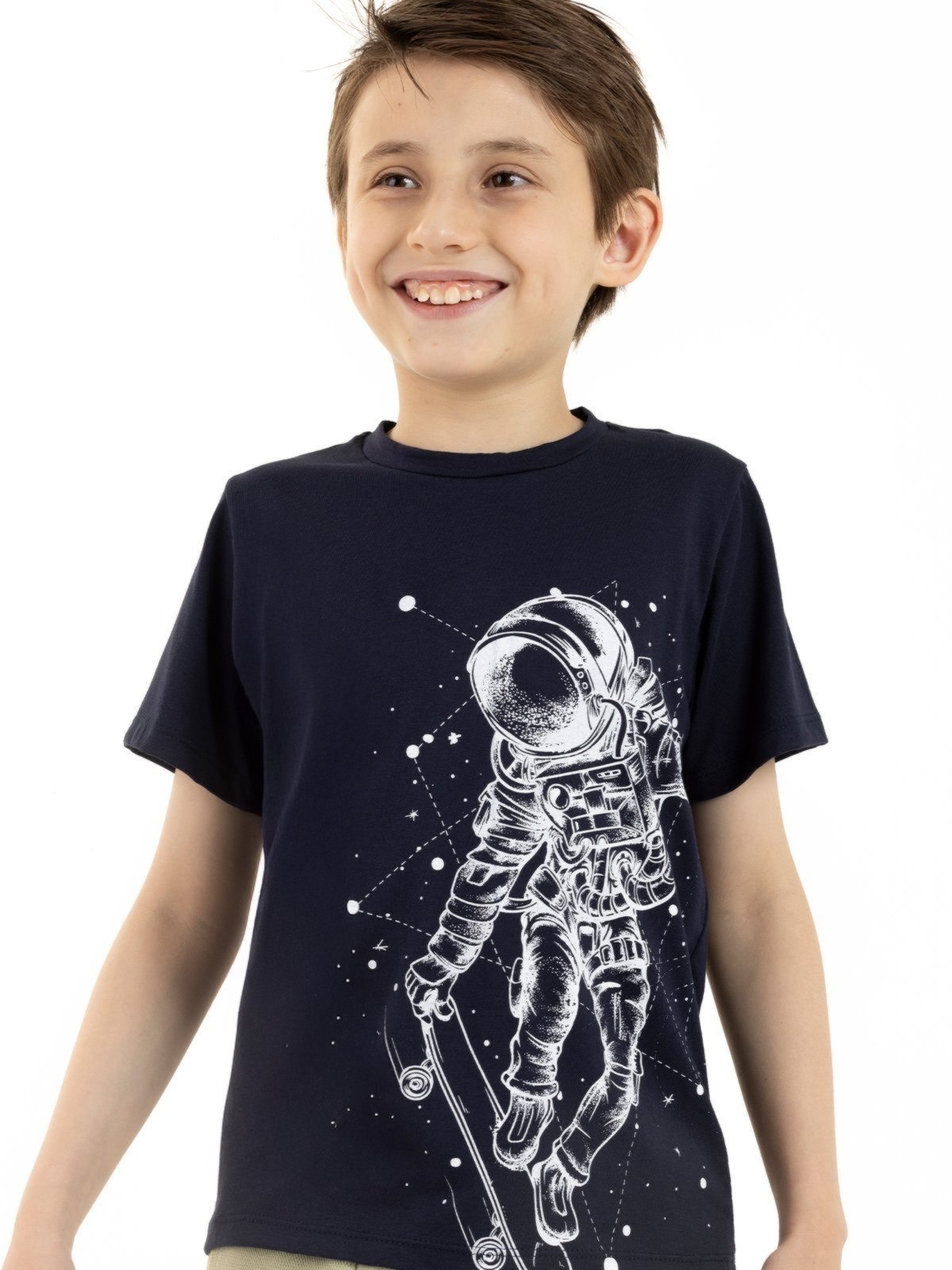 Vista 2 Infantil - Camiseta Curta de Verão Menino Skatista em Órbita Magicamente Magicamente Kids branco Magicamente Kids branco