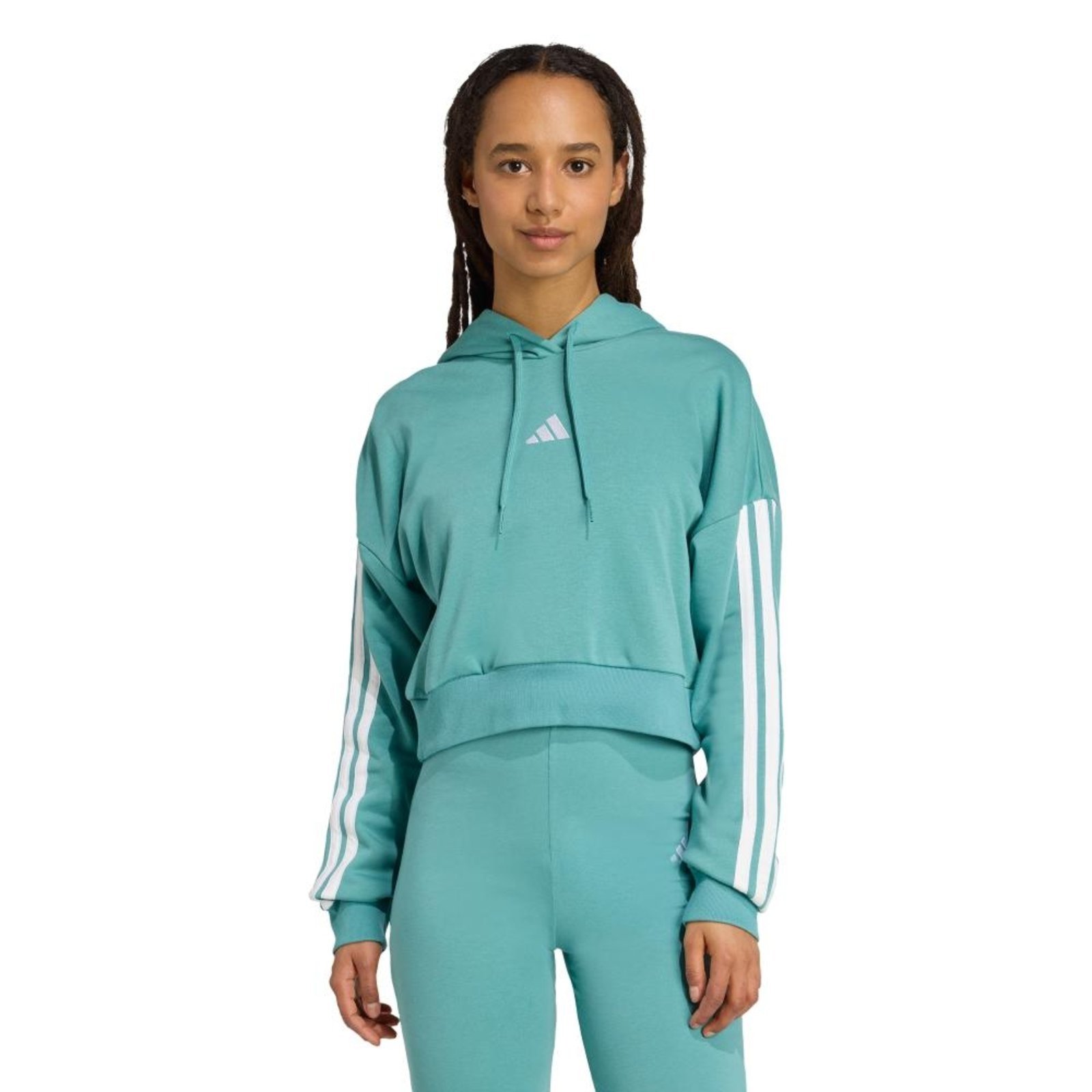 Moletinho Capuz Cropped Essentials Três Listras adidas Sportswear Azul
