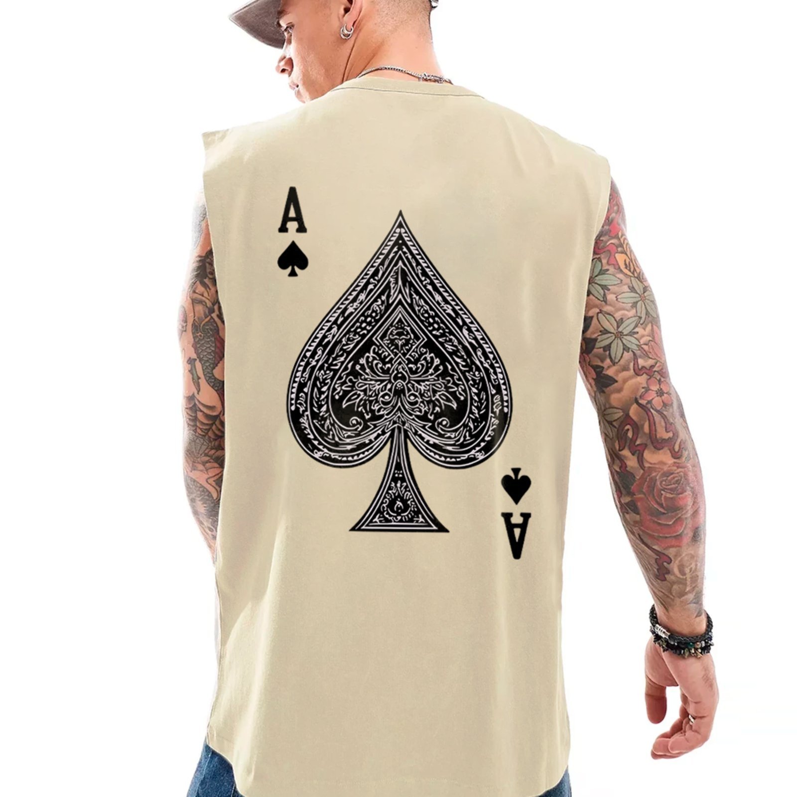 Camiseta Regata Machão Carta Ás Espadas Minimalista Poker Off White
