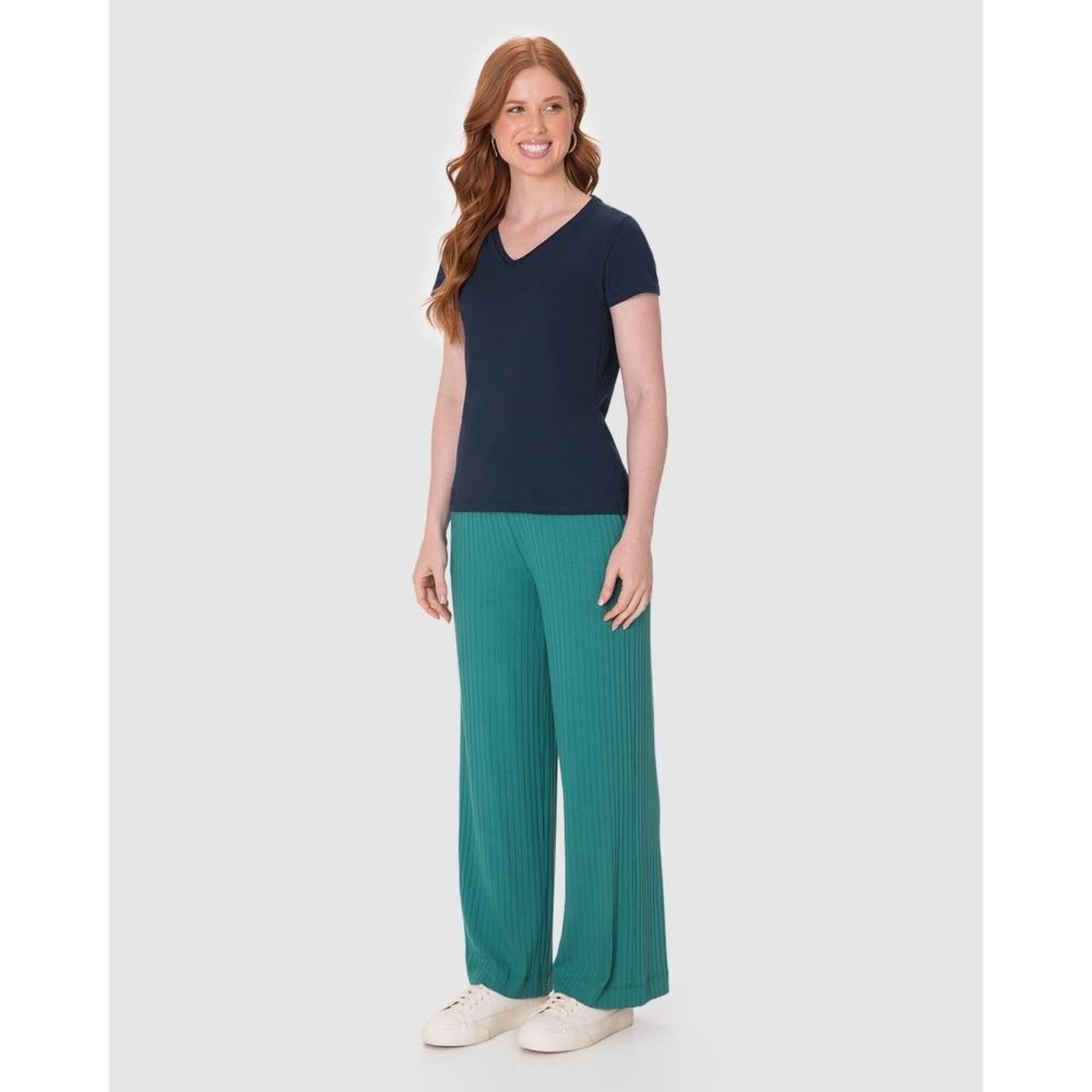 Vista 3 Blusa Básica Feminina Decote V Em Algodão Malwee vermelho Malwee vermelho