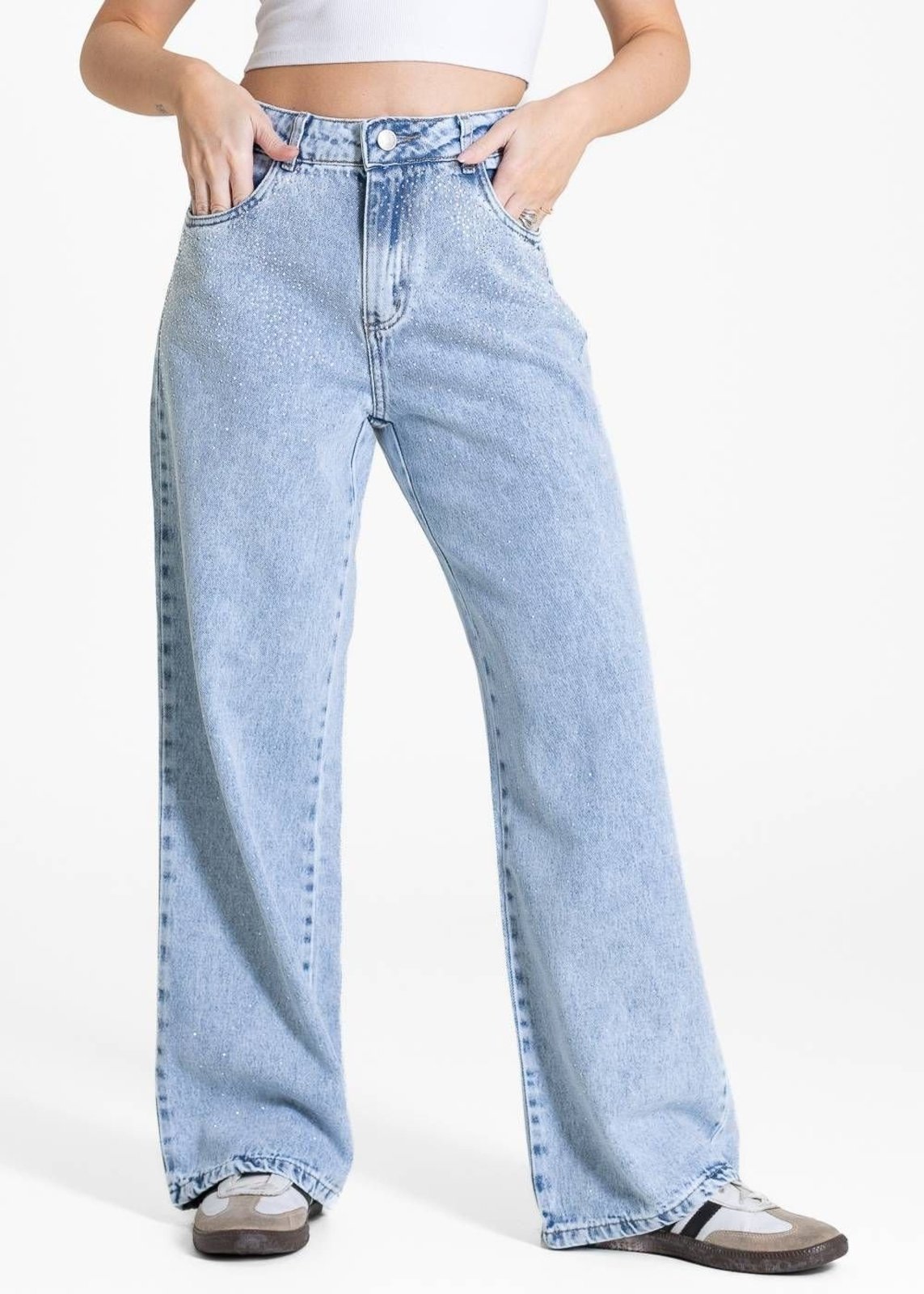 Calça Jeans Sawary Wide Leg Petit Brilho - 283347 - Azul - Sawary