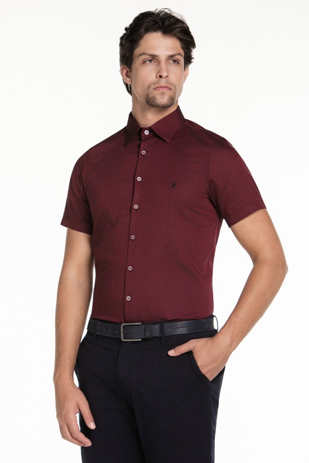 Camisa Manga Curta Clássica Maquinetada Bordô – Zaiko