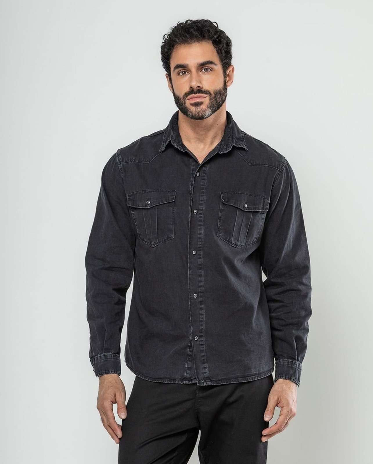 Camisa Jeans Masculina Básica 24635 Preto Consciência