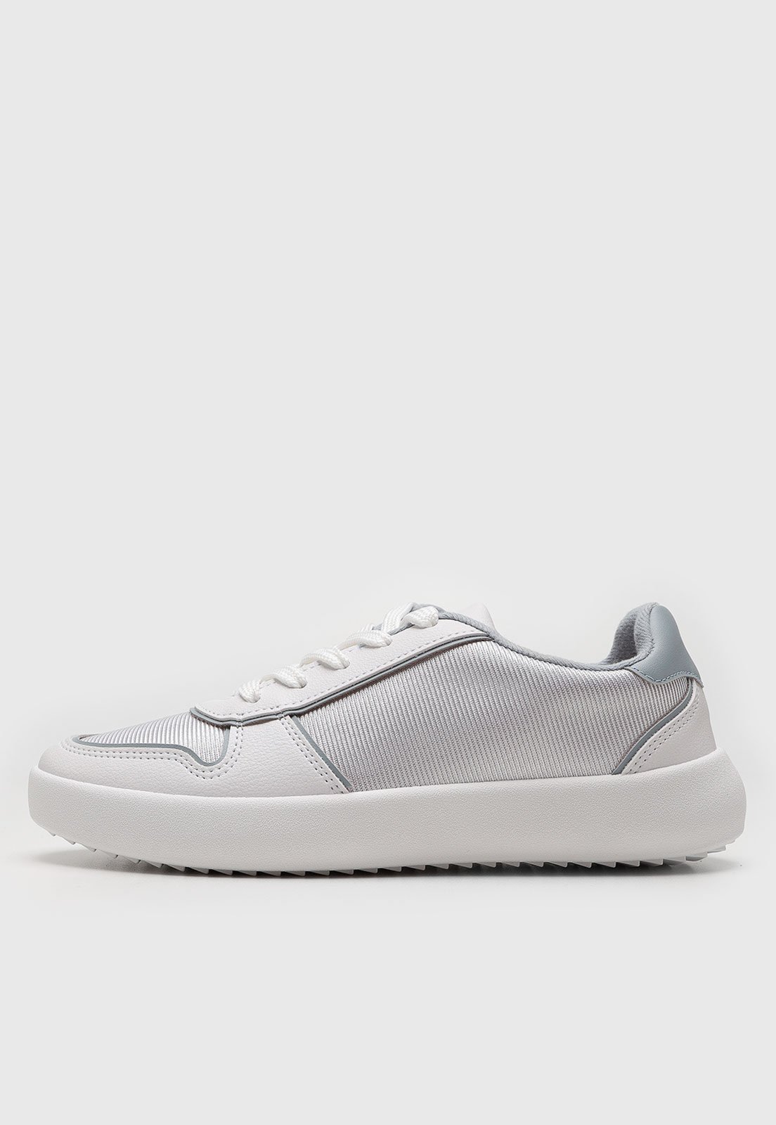 Tênis Feminino Moleca com Cadarço Branco e Cinza