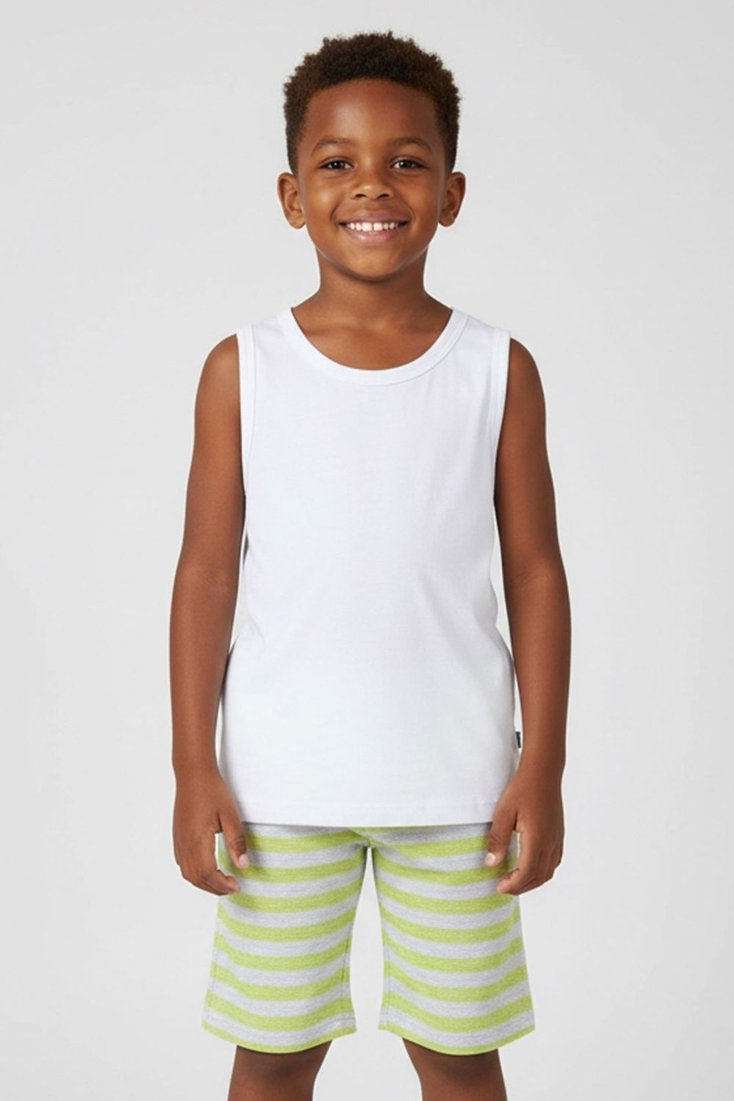 Vista 2 Infantil - Bermuda Menino Moletinho Listrado Elian verde Elian verde