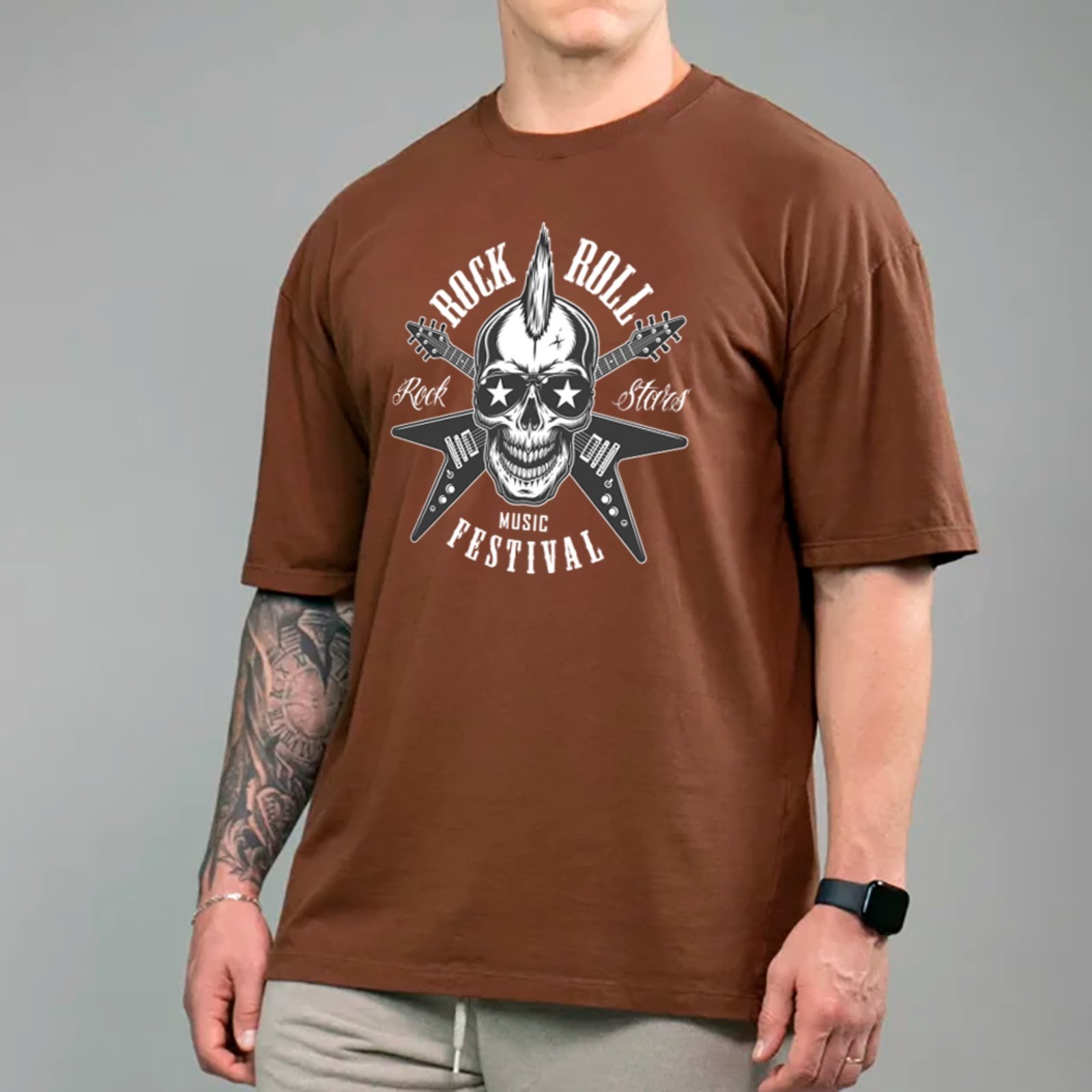 Vista 2 Camiseta Ousy Streetwear Rock Roll Music Festival Stars Rock Oversized Unissex marrom ousy marrom