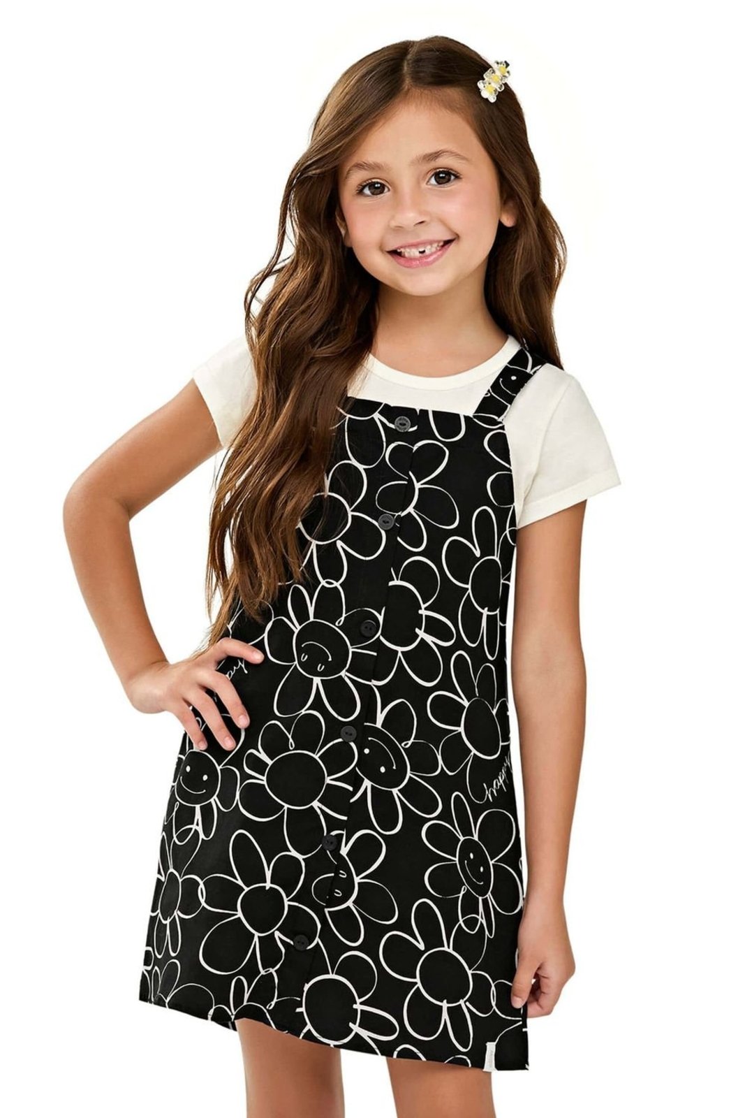 Infantil – Conjunto Menina Blusa e Vestido Floral Elian Preto