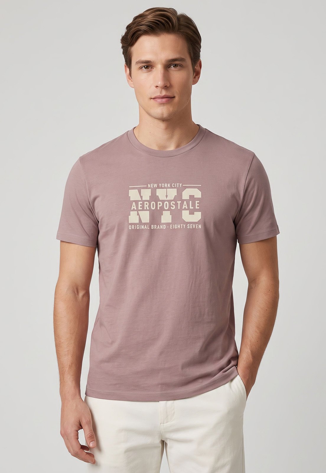 Camiseta Masculina Aeropostale Estampa Frontal Rosa