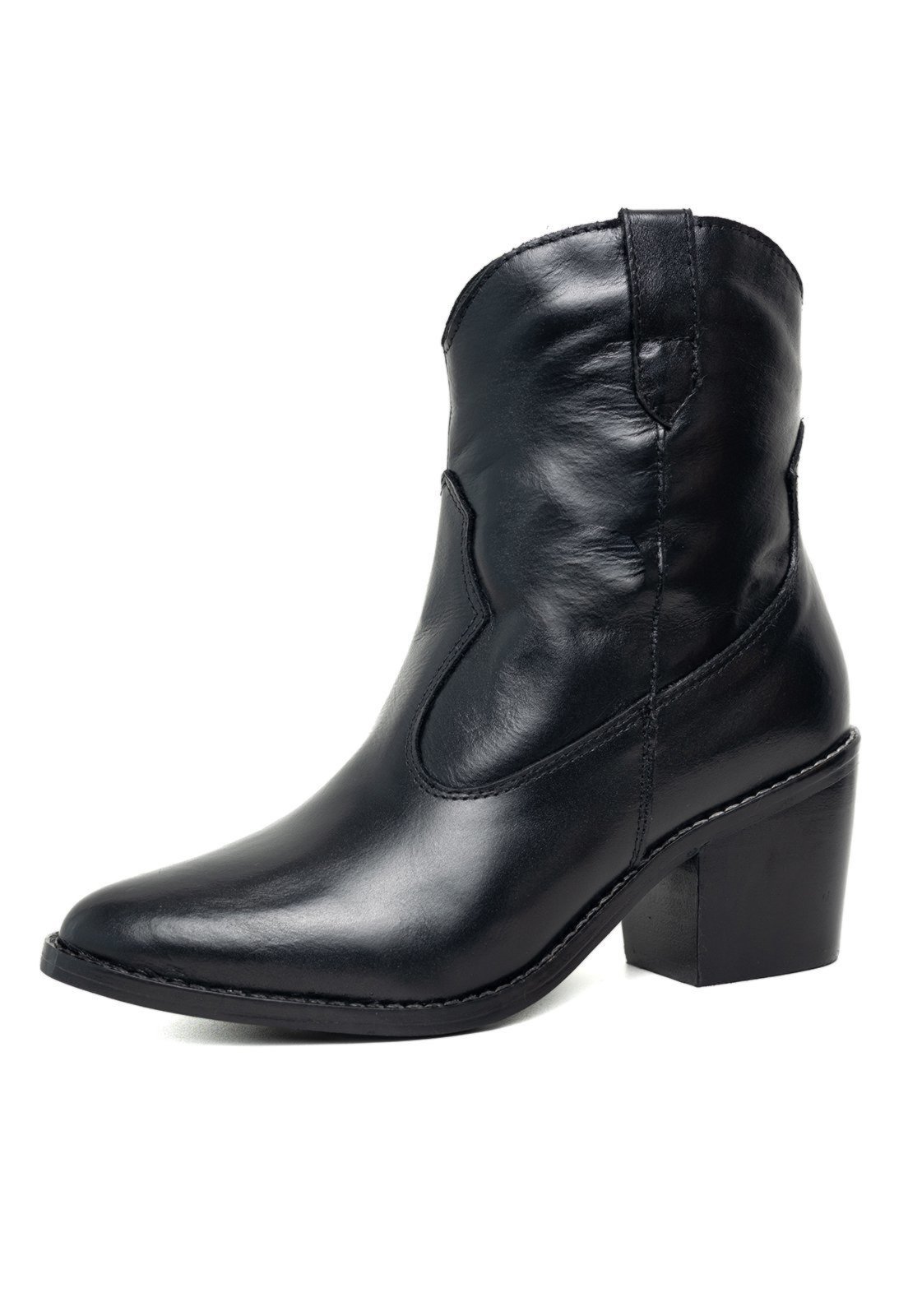 Bota Western Texana Bico Fino Cano Curto Country Couro Preto Tellini Store