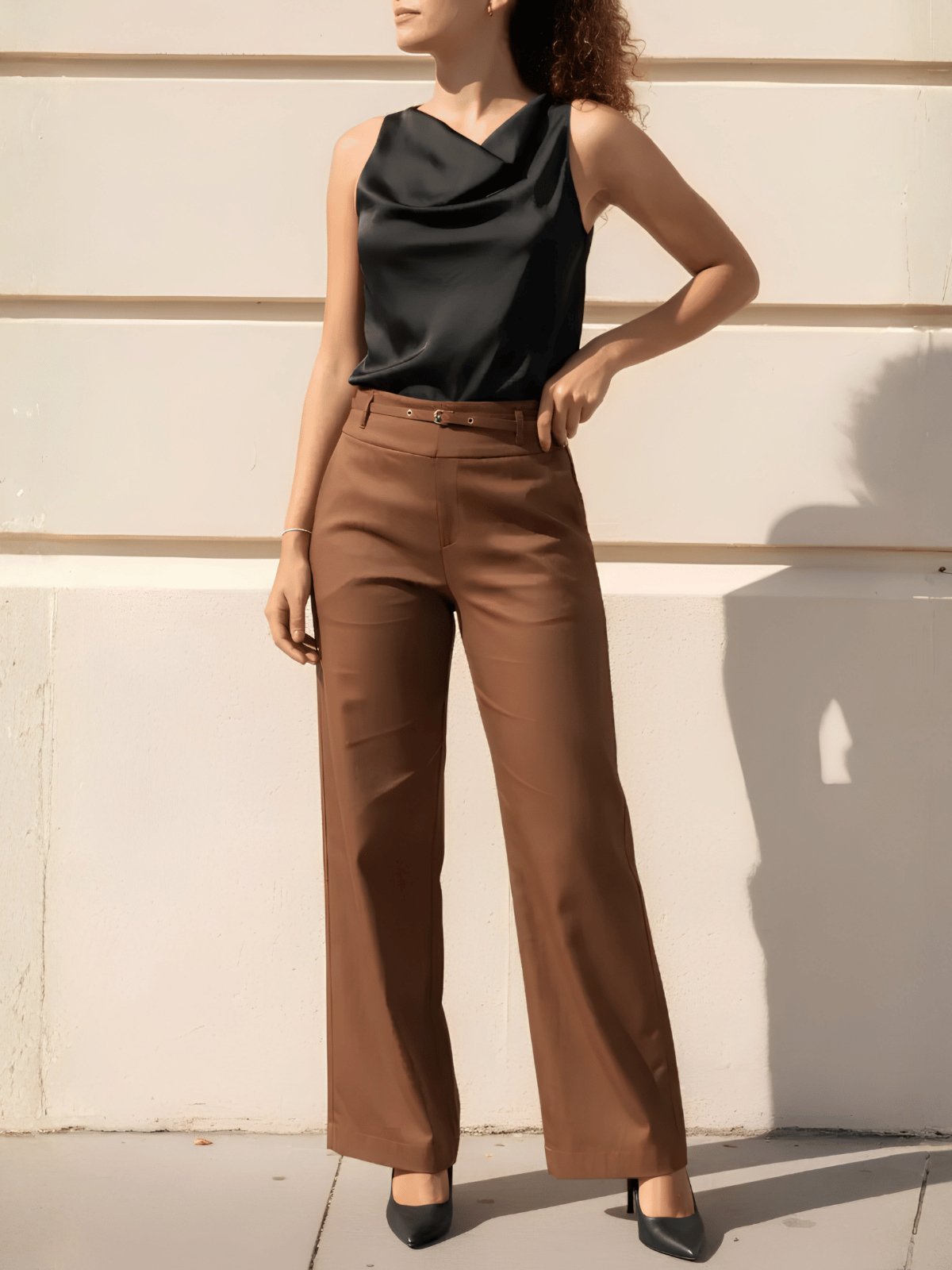 Calça Feminina Wide Leg Cintura Alta Flor De Lis