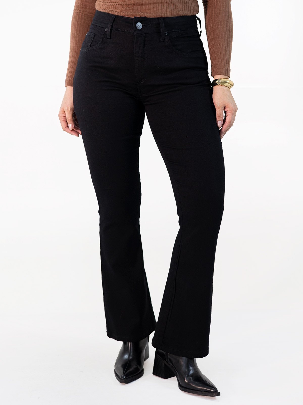 Calça Feminina Flare Petit Sarja Black Cetim Alta Anticorpus