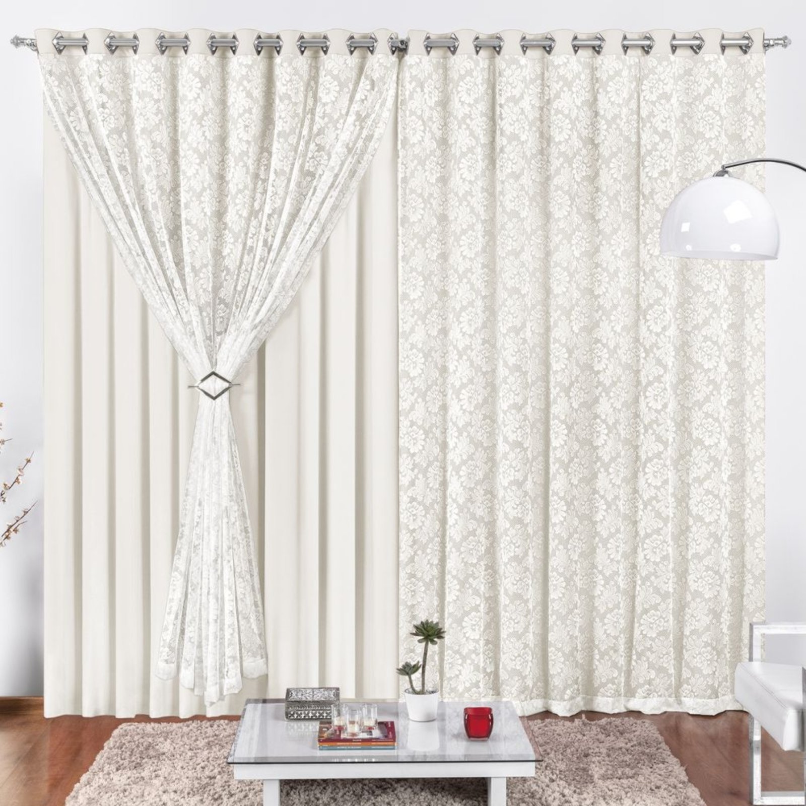 Cortina 2 Mts Sala Quarto Malha Renda para Trilho Suisso Baratissima Palha - 100% Poliéster