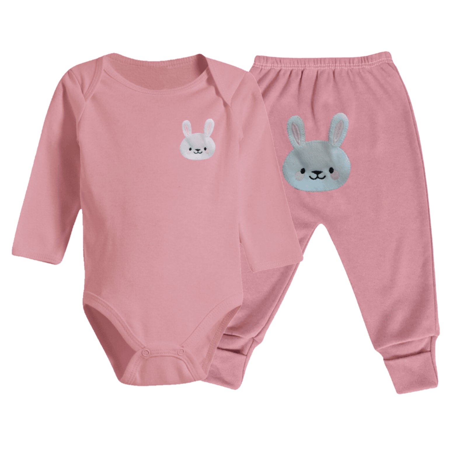 Infantil - Kit Conjunto 2 Peças Body Longo e Mijão Bumbum Bordado Rosa