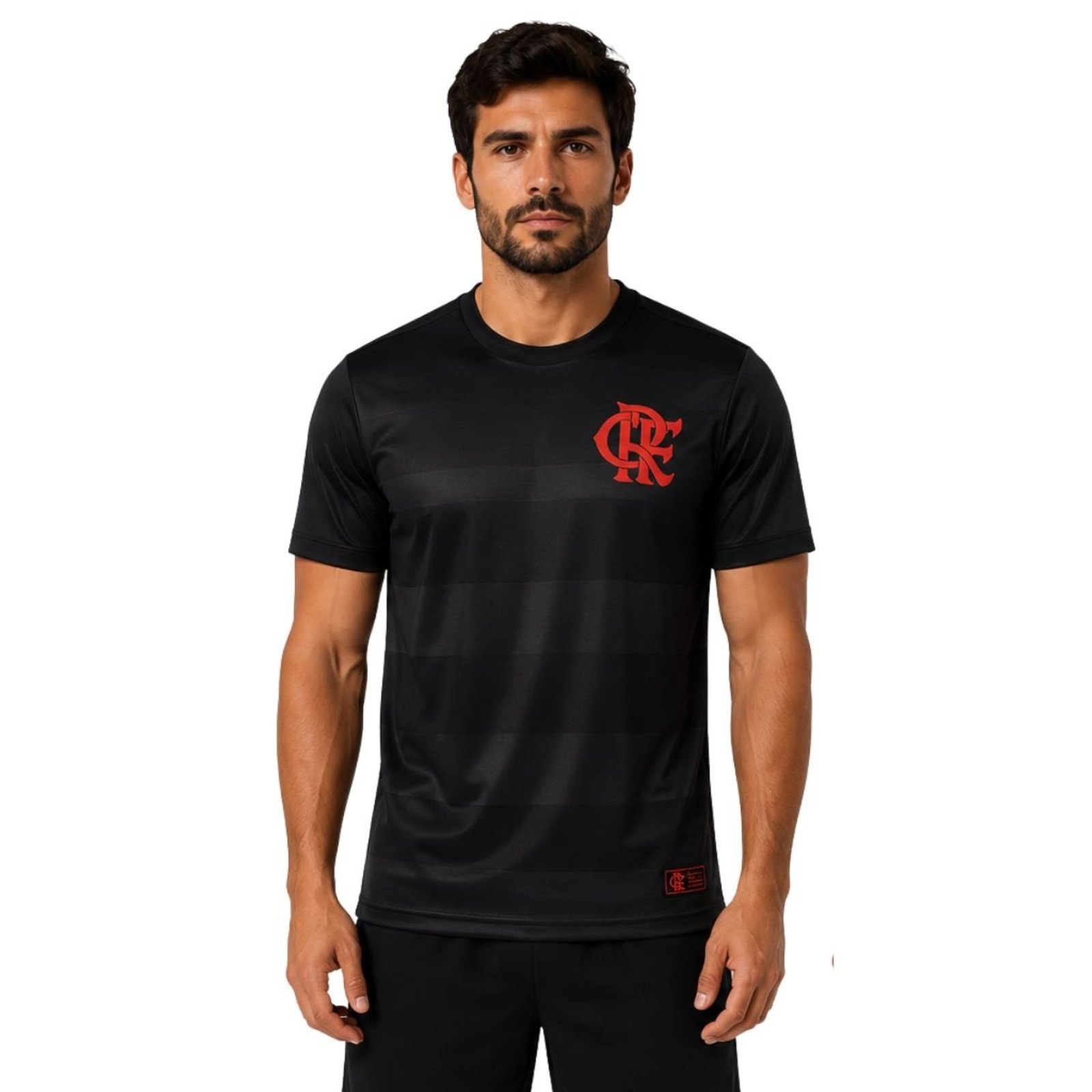 Camiseta Flamengo Black Masculina Jacquard Dry Fit Licenciada Futebol Preto