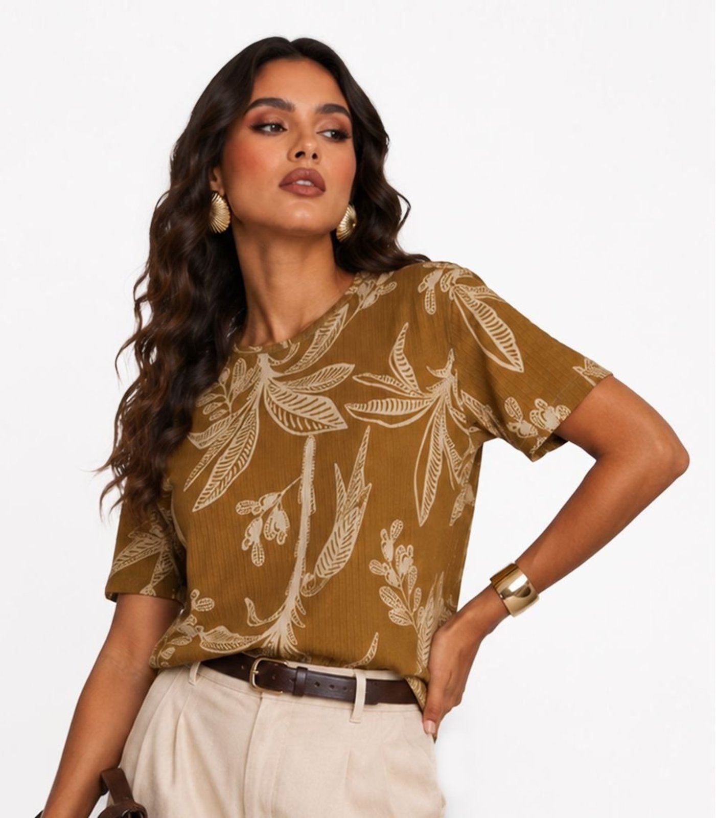 Blusa Feminina em Ribana Canelada Infinita Cor Marrom