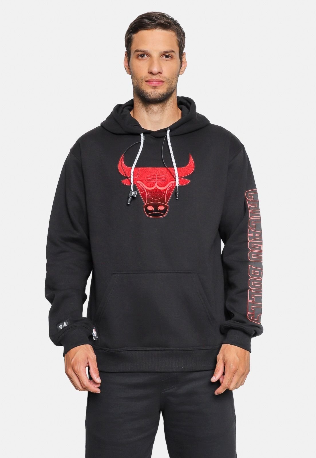 Moletom NBA Chicago Bulls Canguru Fechado Preto