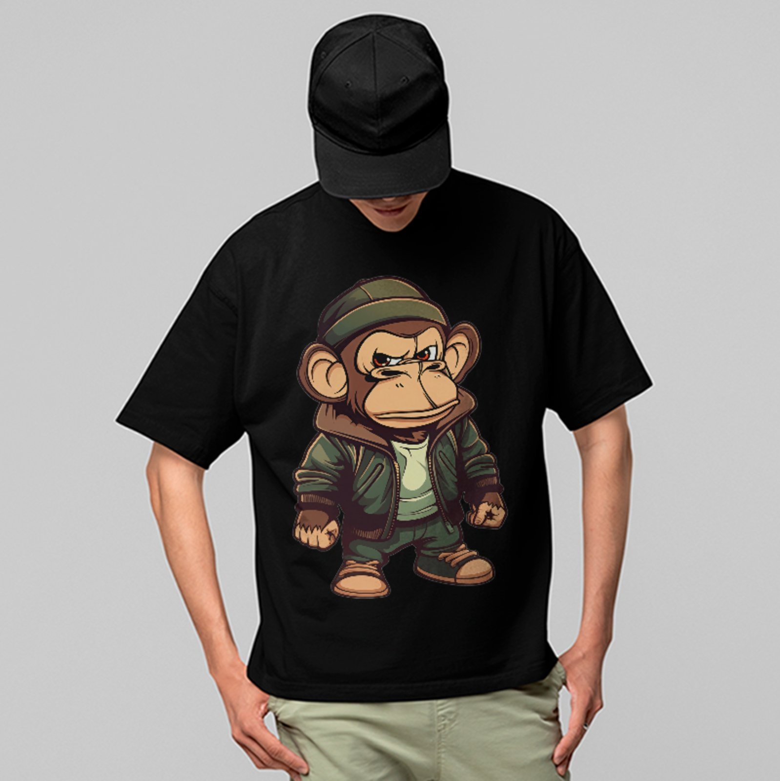Camiseta Oversized Premium Monkey Streetwear Urban Style Unissex Preto